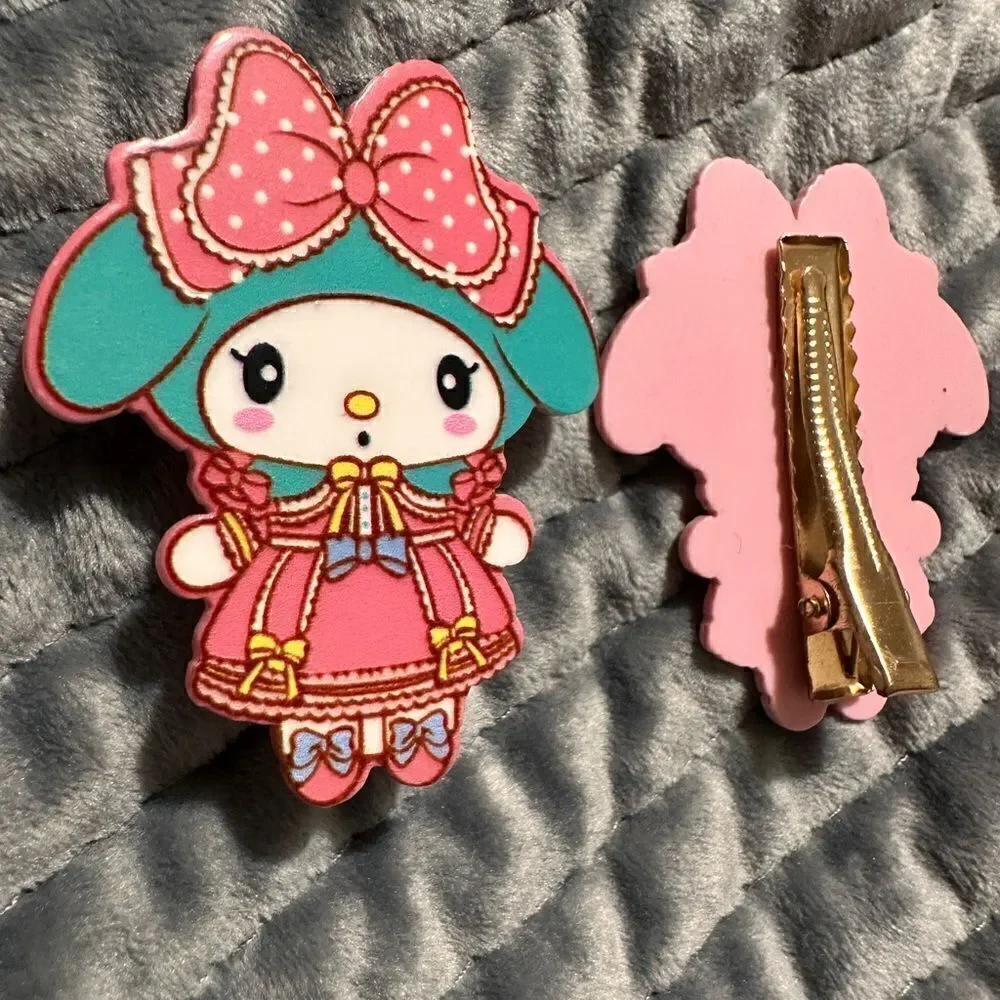 My Melody Hair Clips 2 Pcs – Cute Sanrio Acrylic Barrettes with Pink Bow